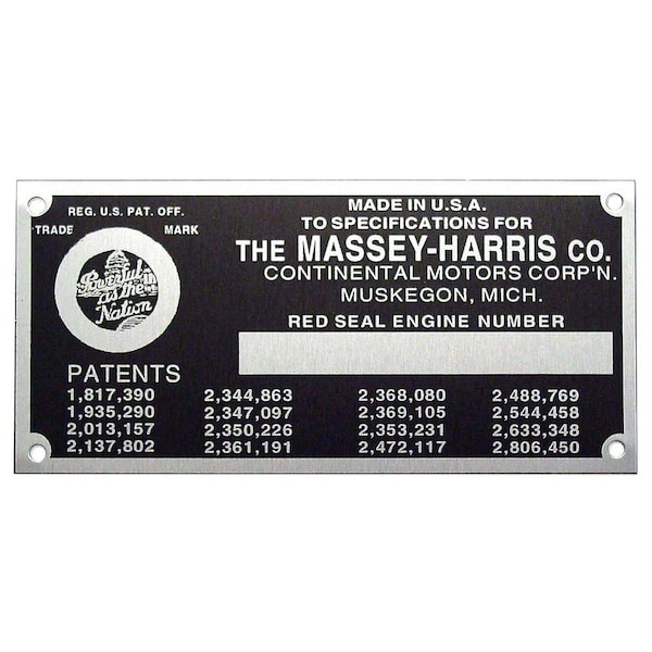 Aftermarket MHS062 Engine Serial Number Tag With Rivets Fits Massey Harris MHS062-STR - main